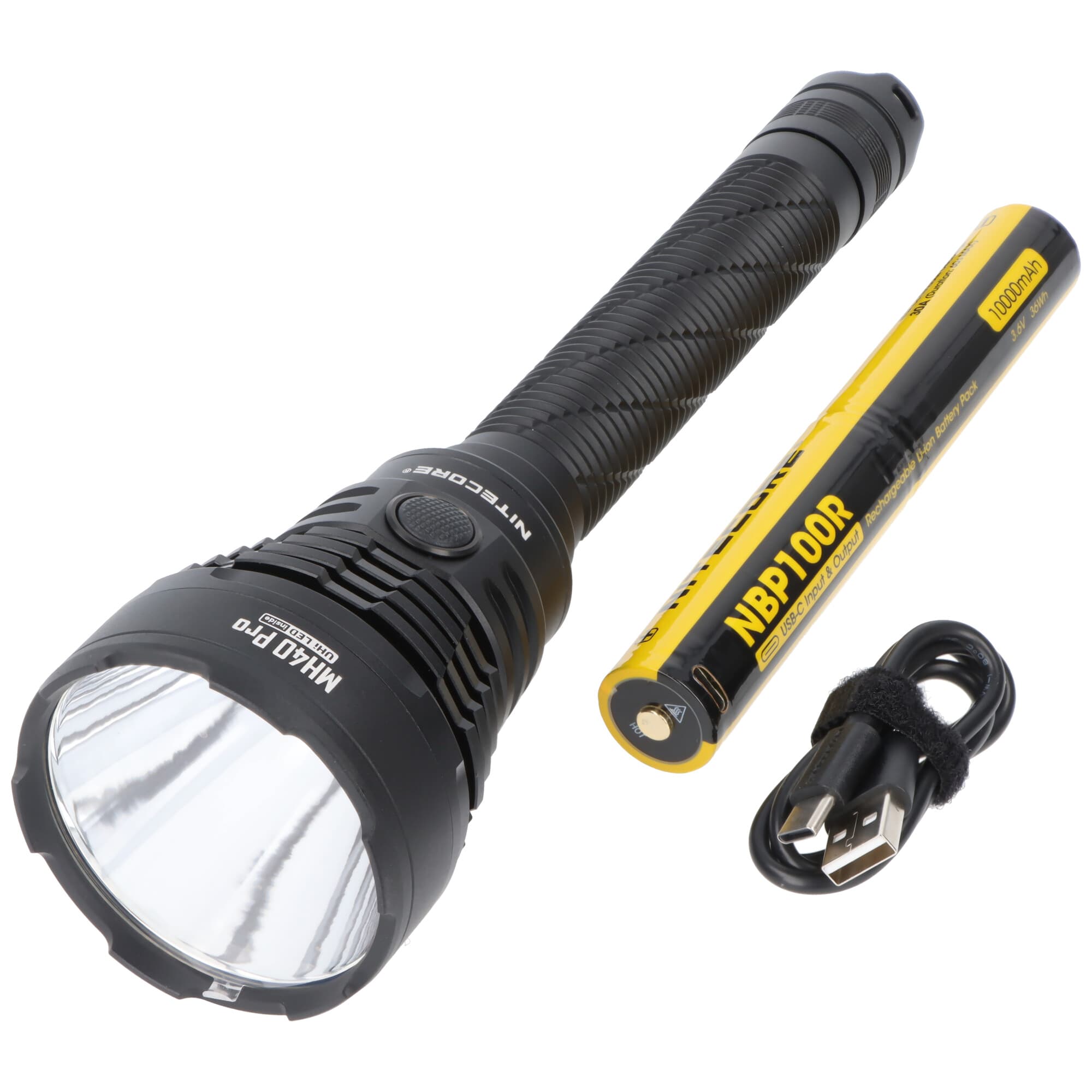 Lampe de poche LED Nitecore MH40 PRO avec une portée énorme jusqu'à 1 300 mètres, LED UHi, 3 500 lumens, avec batterie et accessoires tactiques