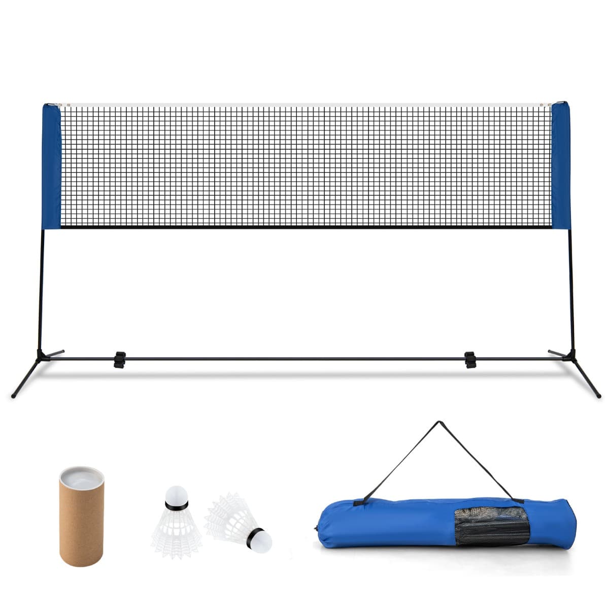 CostwayEnsemble de Filet et Raquettes de Badminton Réglable 2 Volants Repose-pieds Coussinets de Serrage Sac de Transport pour Volley-ball Pickleball